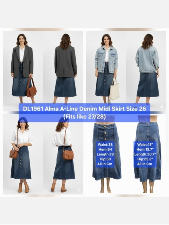 DL1961 Dresses & Skirts - DL1961 Alma A-Line Denim Midi Skirt Size 26 (Fits like US 27/28)